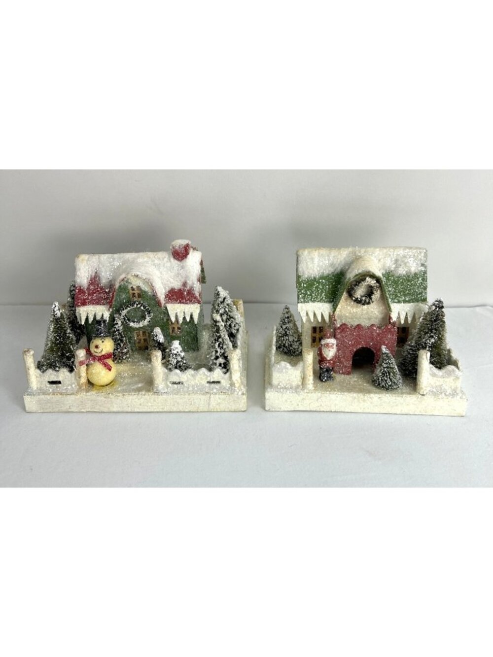 Bethany Lowe Putz Glitter Cardboard Christmas House Village Set of 2